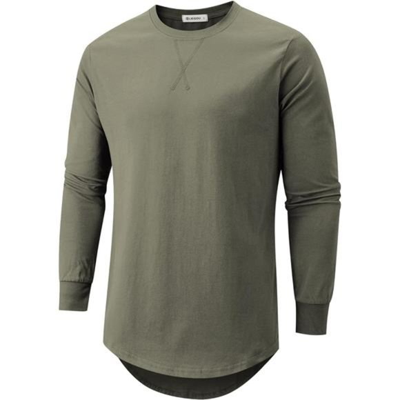 Mens 100% Cotton Hipster Hip Hop Longline Crewneck 67 Armygreen - Picture 1 of 6